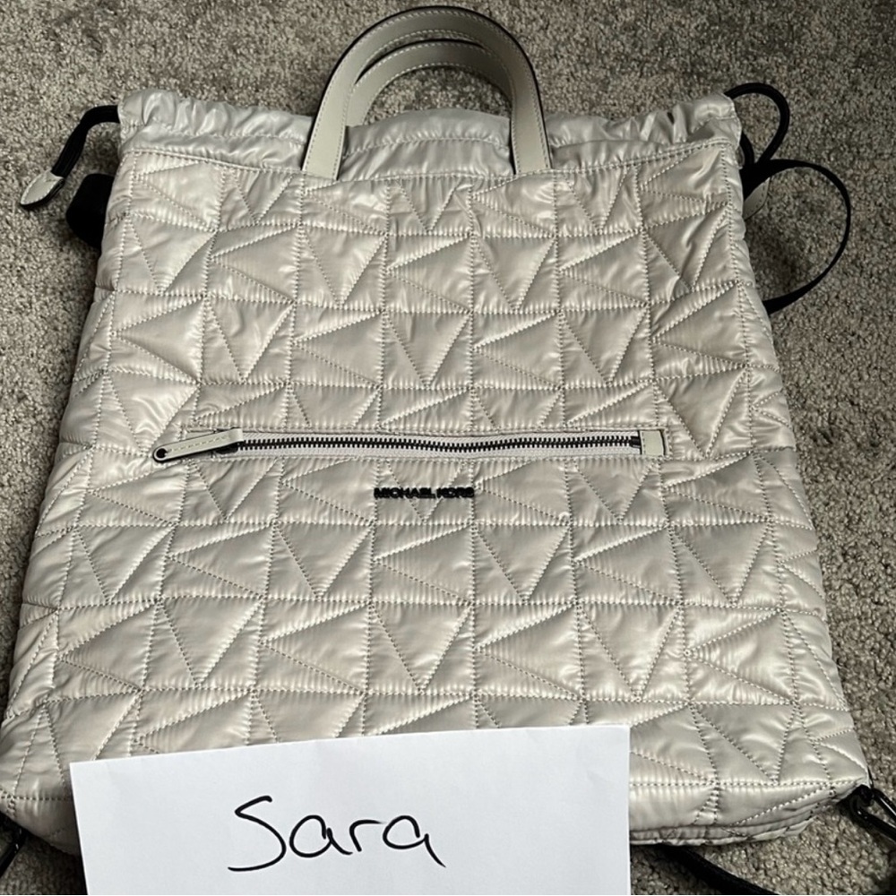 Michael Kors Silver Quilted Backpack